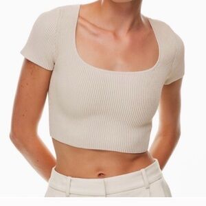 Babaton Beige Sculpt Knit Crop Top